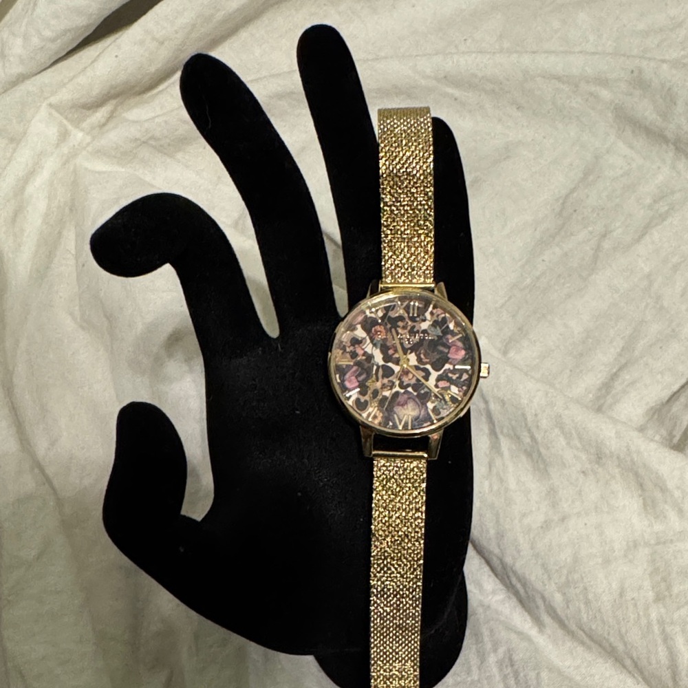 Olivia Burton Gold Mesh Strap Watch with Floral Dial